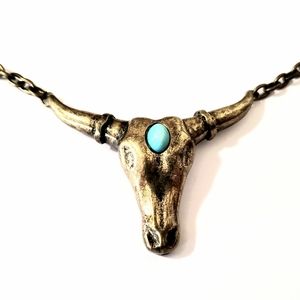 FREEDOM TOPSHOP BRONZE BULL HEAD LONG NECKLACE